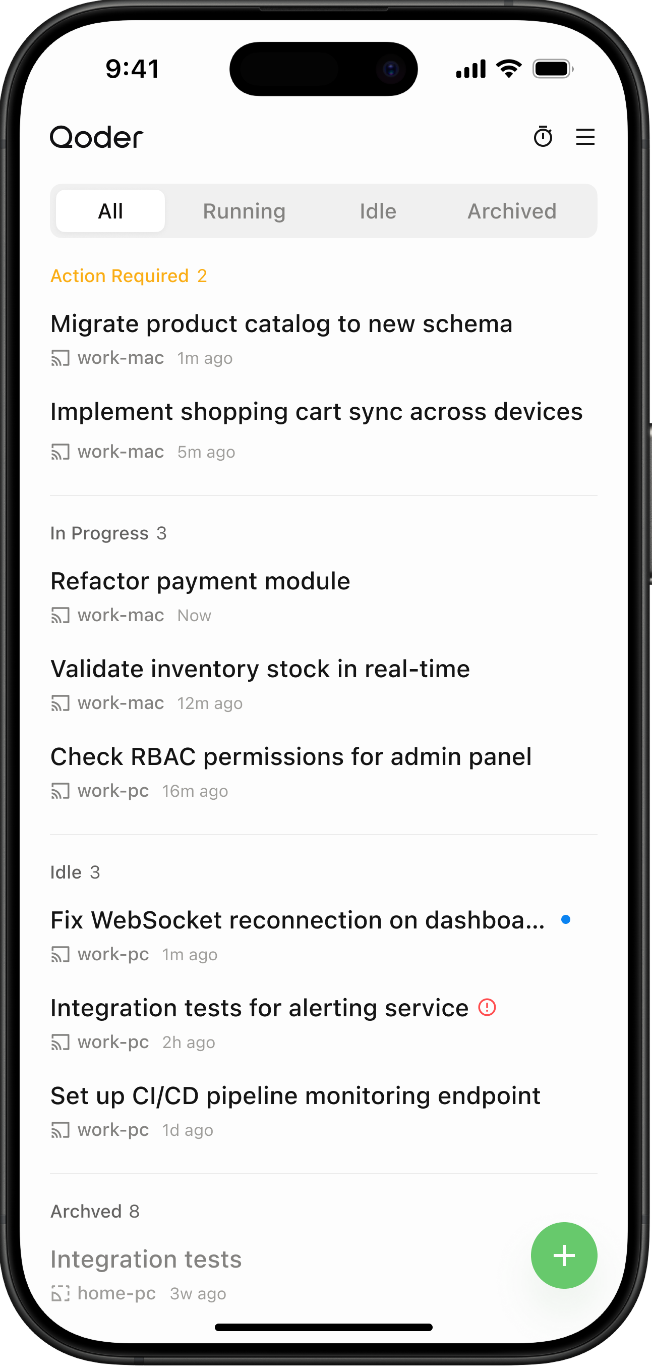 All tasks at a glance